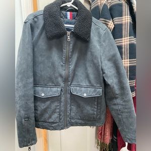 Tommy Hilfiger Men's Faux Leather Moto with Sherpa Collar